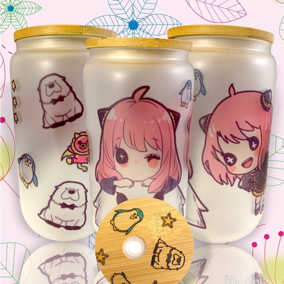 Cute kawaii chibi Anya (s*y family) theme 16oz glass beer can cup - Picture 6 of 10